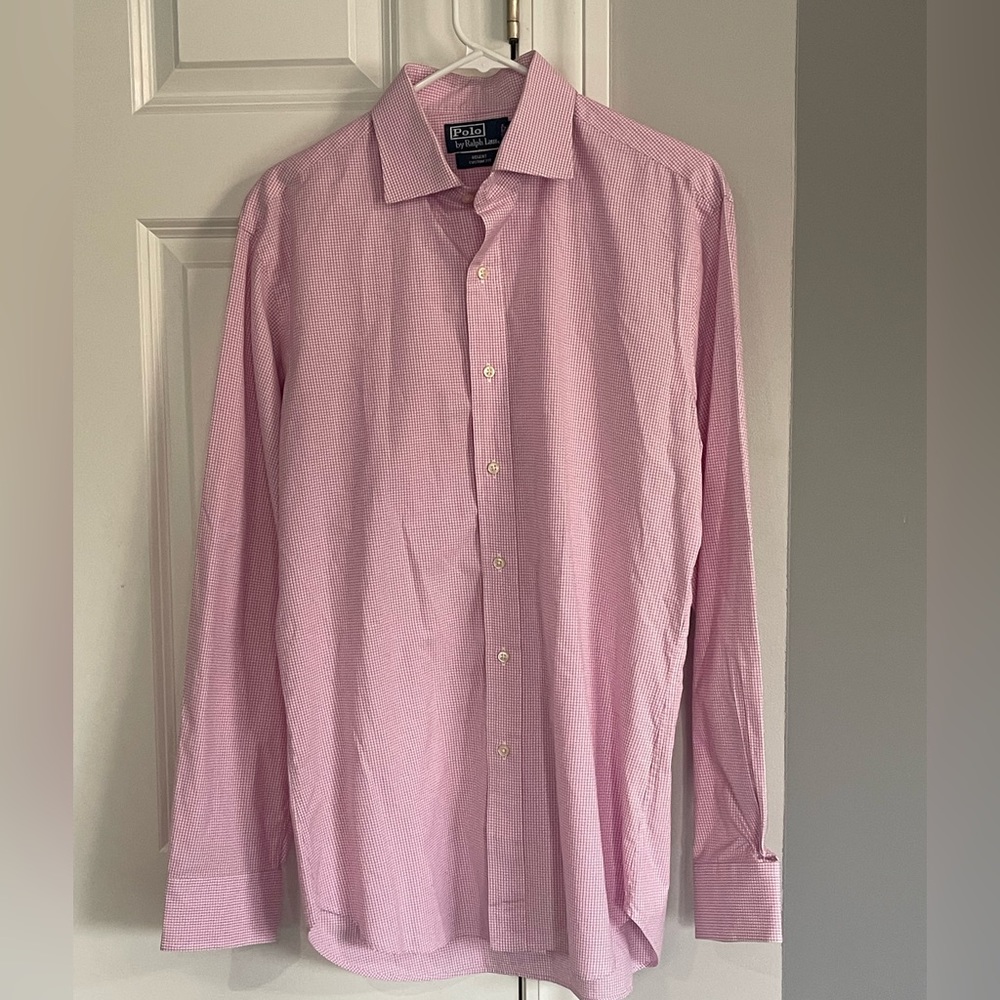 Polo by Ralph Lauren Pink gingham. Long Sleeve men size 16 1/2  34/35